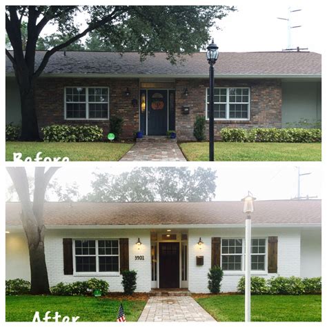 Cool whites feel more modern, classic and fresh. . Brick ranch exterior makeover